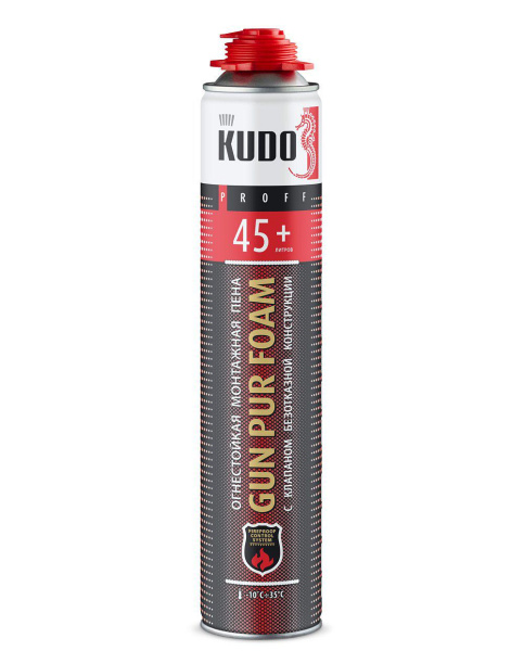 Пена монтажная полиуретан. проф. огнестойкая KUDO PROFF 45+ 1000мл  KUPPF10U45+ (12шт/768шт)