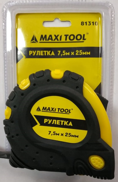 Рулетка S6A 81310 7.5м*25мм  обрезин. корп. 3 фикс. (60) MaxiTool