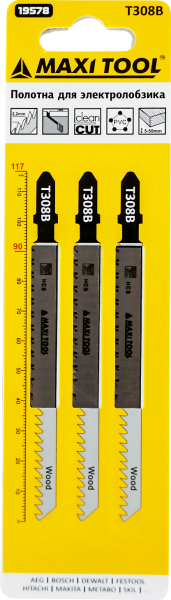 T308B Полотна д/эллобз чист прям рез древесина 19578 3шт/наб 2,2*90*117мм(10/100/600)MaxiTool