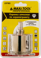 Коронка алмазная по керамогран  D=55мм 19783, h=40мм,+сверл(d=7мм/h=55мм)блистер MaxiTool(50/кор)