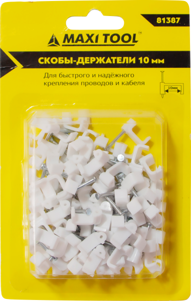 Скобы 81387 10мм с гвоздём для плоского кабеля (100шт/уп)(50уп/кор) MaxiTool