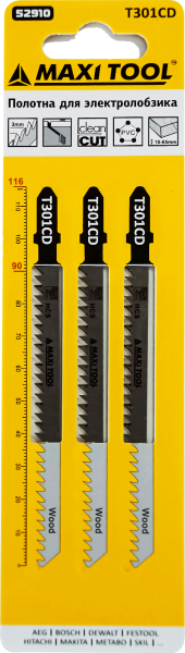 T301CD Полотна д/эллобз чист прям рез дерев 52910 3шт/наб 3*90*116мм(10/100/600)MaxiTool