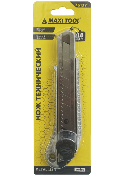 Нож технич. 18*100*0.5mm, алюмин.корпус винт. зажим 76137 (1/12/144шт) MaxiTool