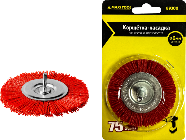 Щетка д/дрели плоская с/шпилькой  75*6мм 89300 нейлоновая (20/240) MaxiTool