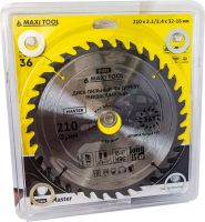 Диск пильный 210х36Тх32мм 19651 по дереву, 85-87HRC адаптеры 16/20/22/25/30 (50шт/кор)MaxiTool