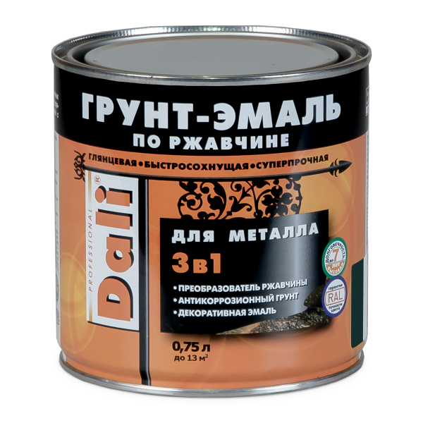 СЕРЫЙ ГРАФИТ  (RAL 7024) Грунт-Эмаль по ржавчине 3в1  0.75л Dali 20536 (6шт/660шт)