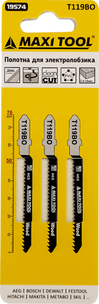 T119BO Полотна д/эл.лобз фигур чист рез.древесина 19574 3шт/наб 2*50*76мм(10/100/600)MaxiTool