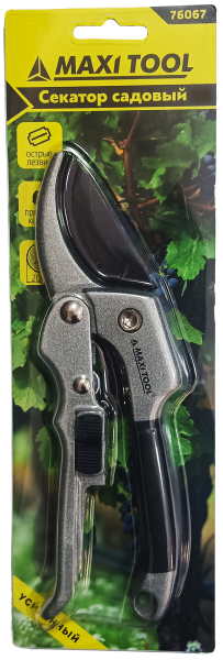 СЕКАТОР садовый 76067 усиленная пружина лезвие-сталь SK5, черная ручка (1/72шт) MaxiTool