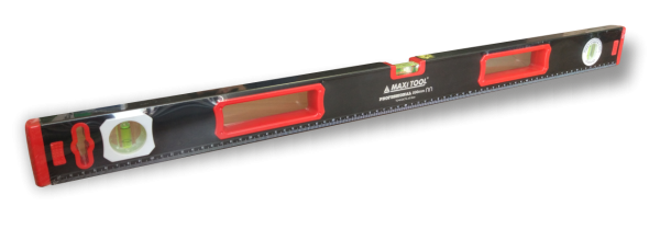 Уровень 19407 черн. 80см противоуд. 3 гл+магнит+линейка+угломер, резин.загл.фрезир.основ(30)MaxiTool